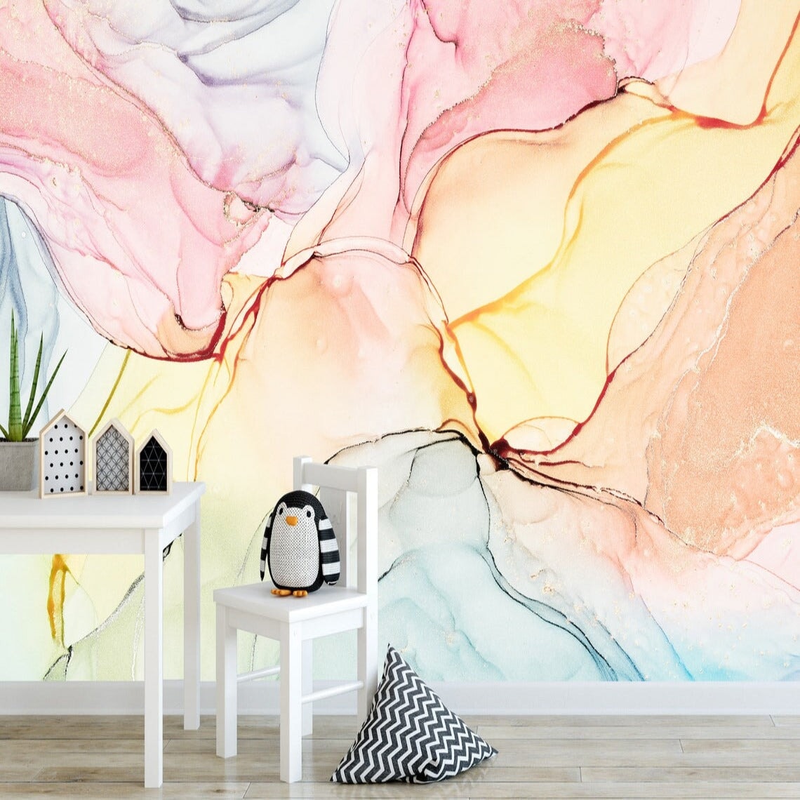 Papier Peint Marbre Jaune et Rose | Le Petit Intissé