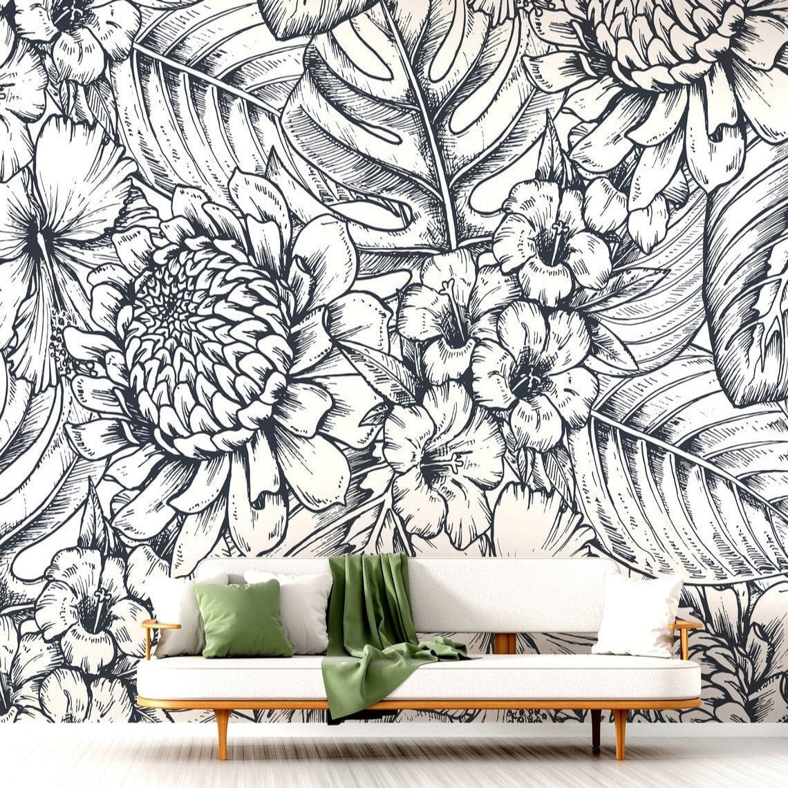 Papier Peint Fleur Noir et et Blanc | Le Petit Intissé