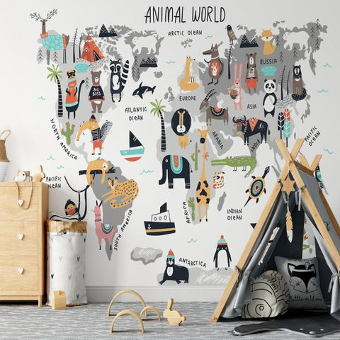Papier Peint Carte du Monde <br/> Animal World