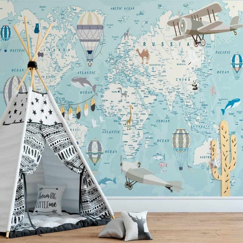 Papier Peint Carte du Monde <br/> Mappemonde Bleue