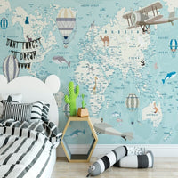 Thumbnail for Papier Peint Carte du Monde <br/> Mappemonde Bleue