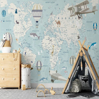 Thumbnail for Papier Peint Carte du Monde <br/> Mappemonde Bleue