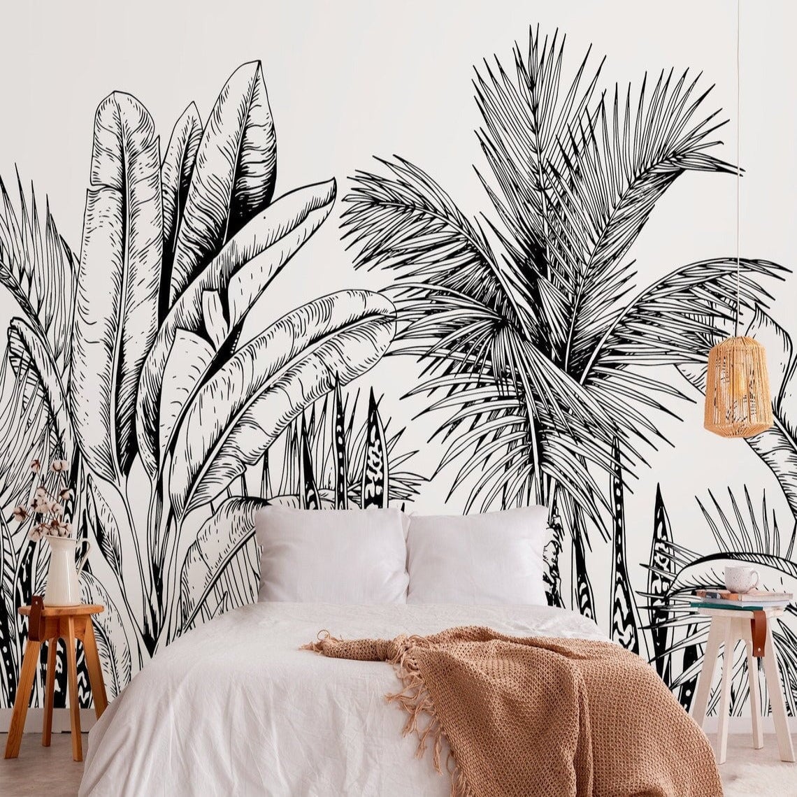 Papier Peint Panoramique Végétal Noir et Blanc | Le Petit Intissé