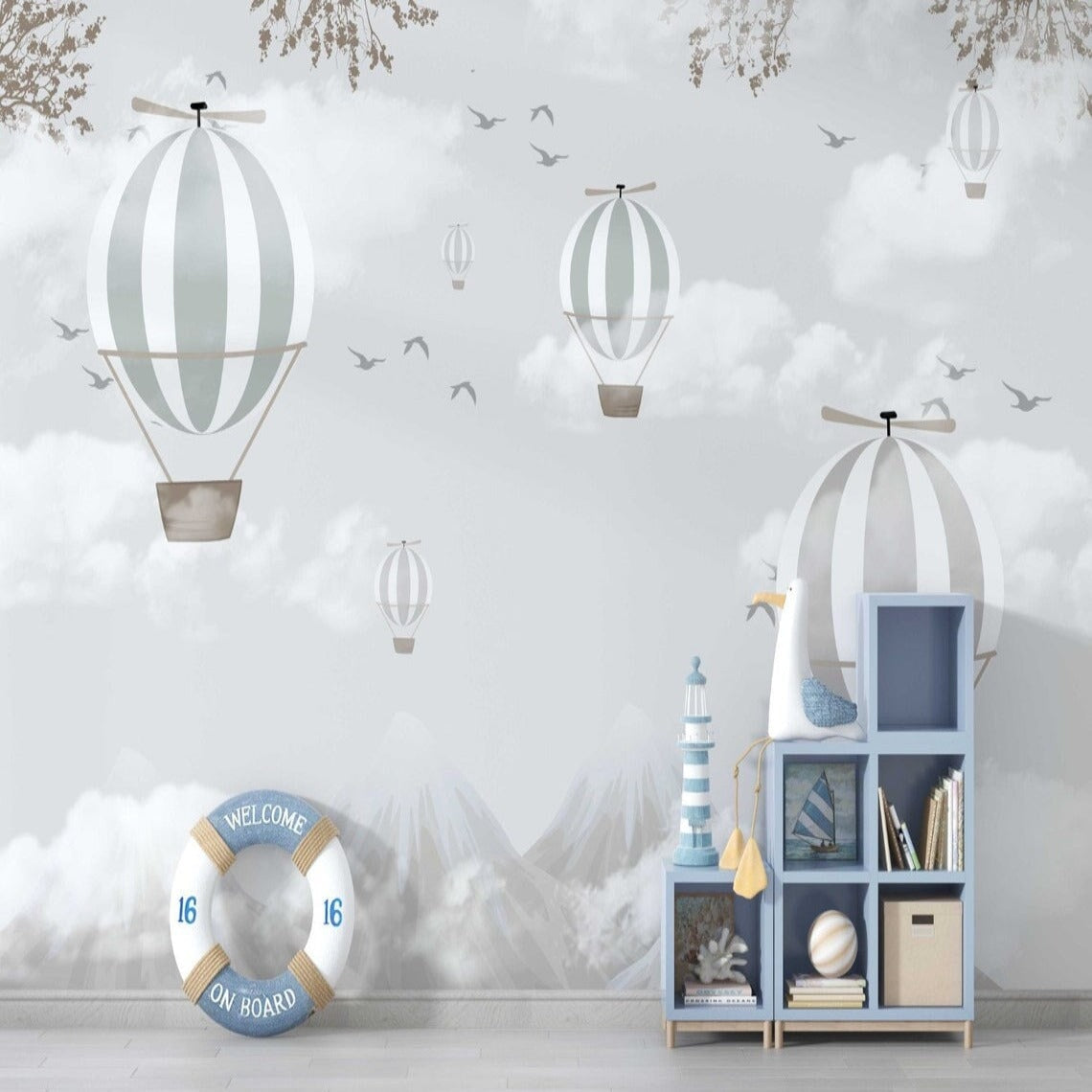 Papier Peint Bébé Classique <br/> Ciel Ton Gris