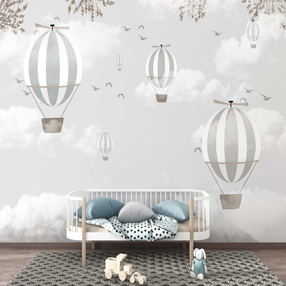 Papier Peint Bébé Classique <br/> Ciel Ton Gris