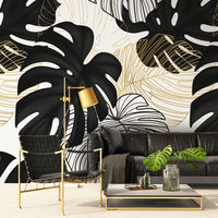 Thumbnail for Papier Peint Tropical <br/> Noir et Blanc Grande Feuille