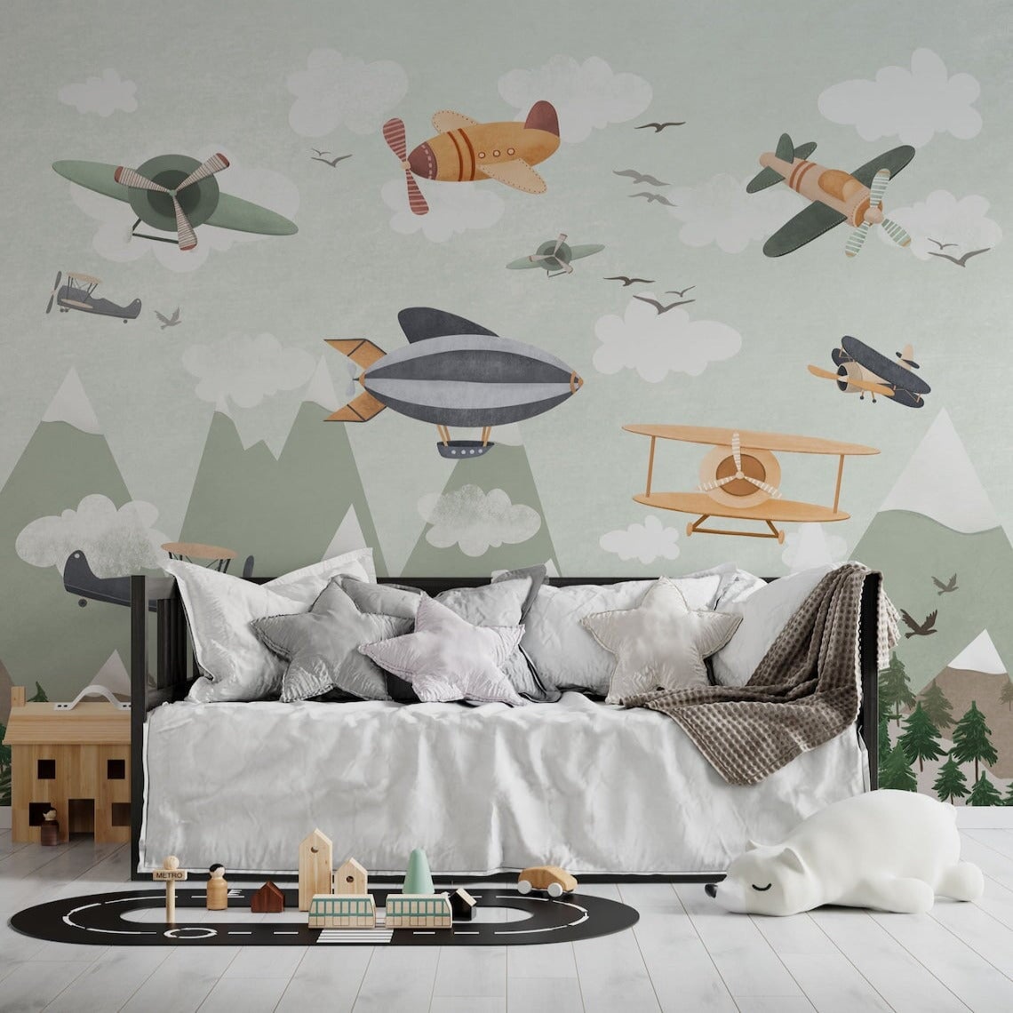 Papier Peint Avion <br/> Voyage dans le Ciel Nuageux