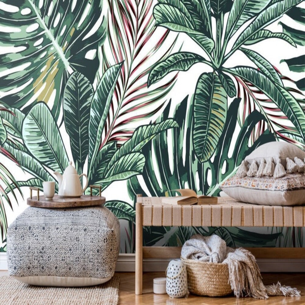 Papier Peint Tropical Vert et Blanc | Le Petit Intissé
