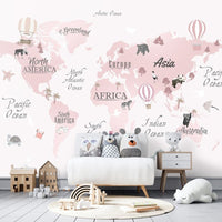 Thumbnail for Papier Peint Carte du Monde <br/> Panoramique Rose Fille