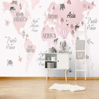 Thumbnail for Papier Peint Carte du Monde <br/> Panoramique Rose Fille