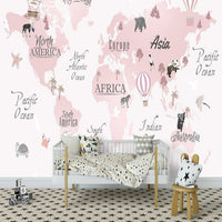 Thumbnail for Papier Peint Carte du Monde <br/> Panoramique Rose Fille