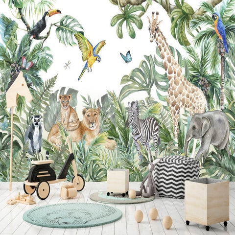 Papier peint Enfant panoramique animaux jungle