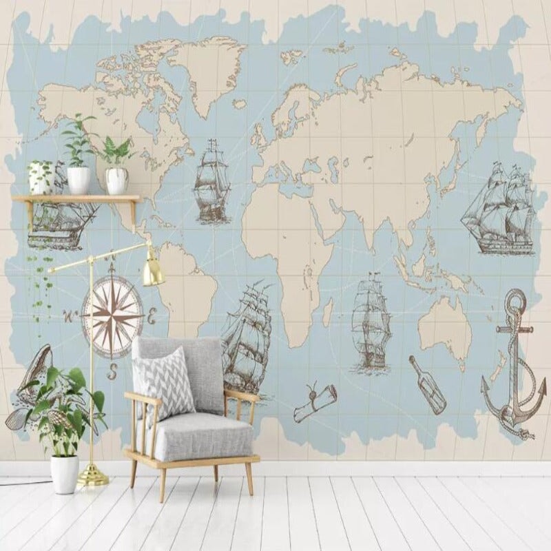 Papier Peint Carte du Monde Bleu | Le Petit Intissé