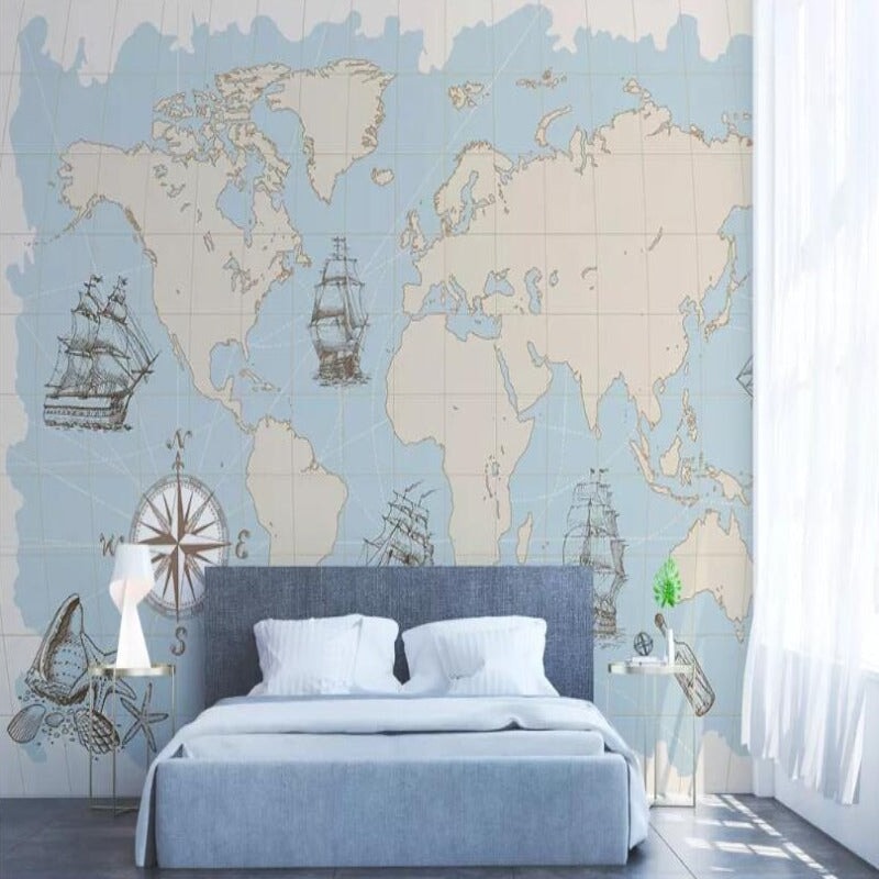 Papier Peint Carte du Monde Bleu | Le Petit Intissé