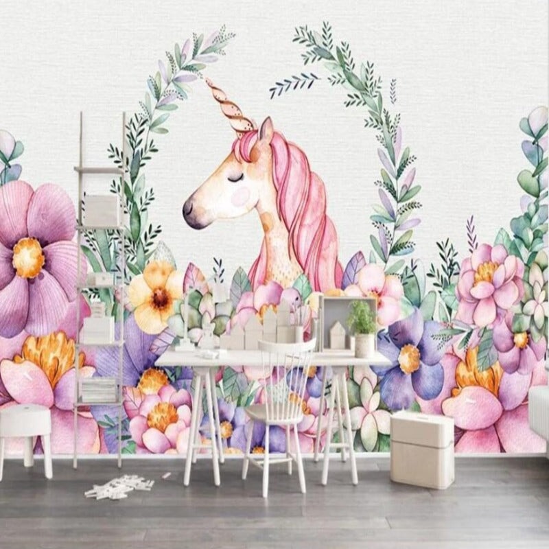Papier Peint Licorne <br/> Chambre en Fleur
