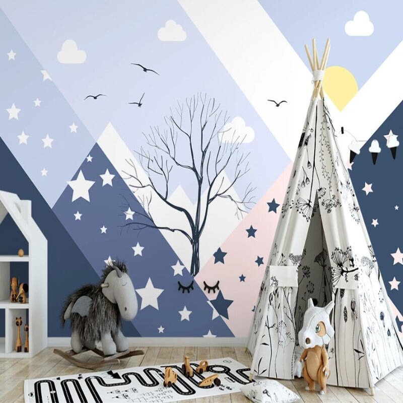 Papier Peint Bleu avec Etoile | Le Petit Intissé