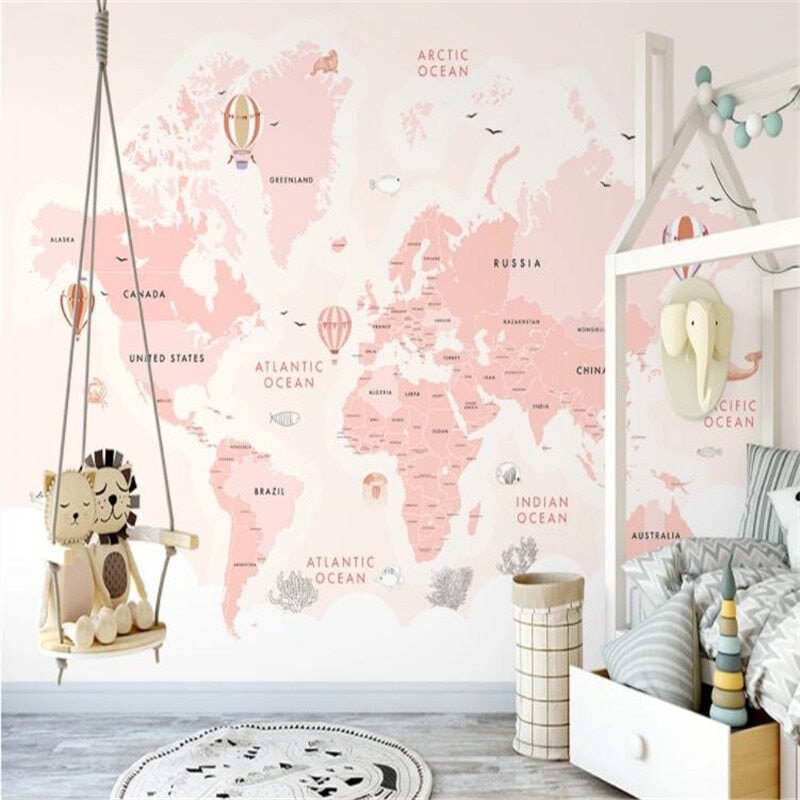 Papier Peint Carte du Monde Rose | Le Petit Intissé