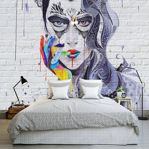 Papier peint graffiti, Papier peint chambre ado brique blanche,  multicolore et argenté 93561-1