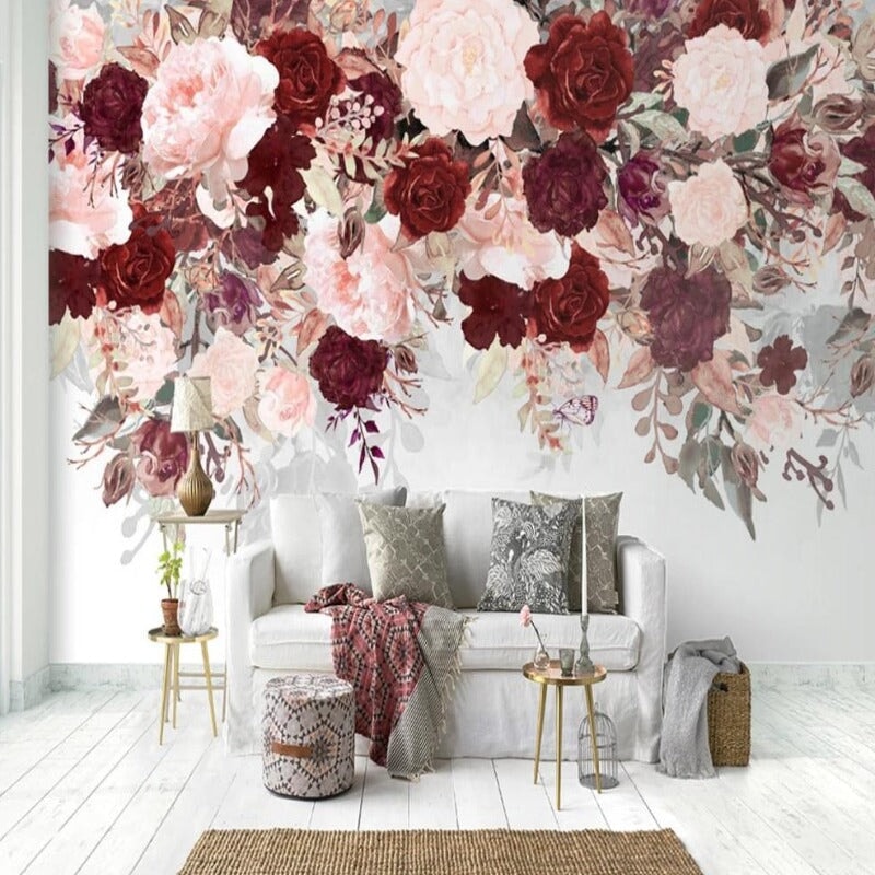 Papier Peint Fleur Vintage Rose | Le Petit Intissé