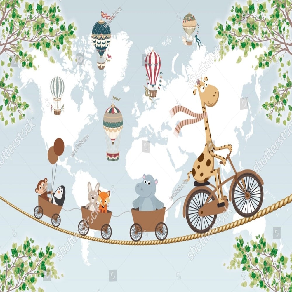 Papier Peint Carte du Monde <br/> Animaux Rigolos Volants